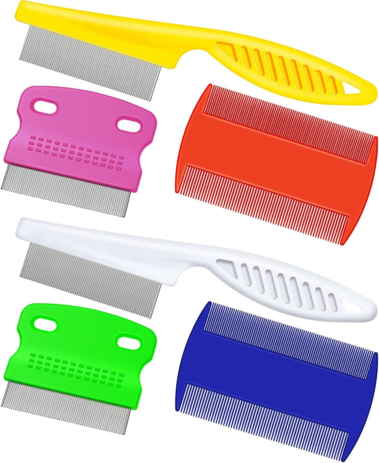 6 Pieces Pet Lice Combs Dog Grooming Flea Cat Tear Stain Comb for Removal Dandruff, Hair Stain, Nit(White, Yellow, Green, Purple, Orange, Dark Blue)