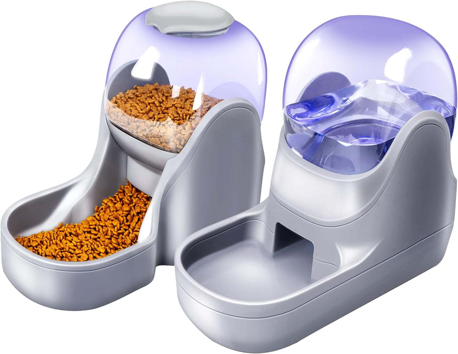 Automatic Dog and Cat Food Feeder and Water Dispenser Set with Stainless Steel Bowls,Gravity Pet Food and Water Feeders,100% Bpa-Free,Large Capacity for Cats Dogs Pets (Brown)