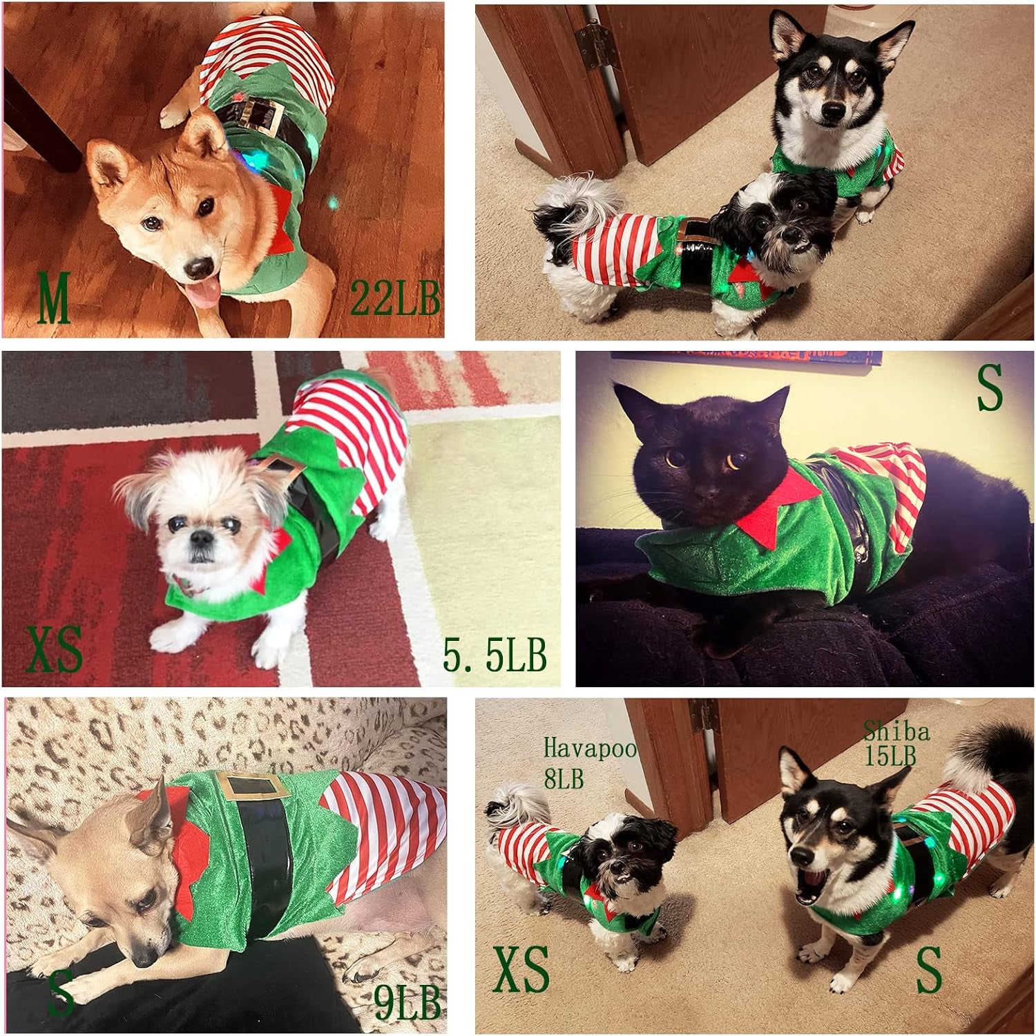 Christmas Dog Pajamas, Winter Warm Cute Holiday Theme Dog Onesie Jumpsuit Stretchy Doggie Sweater Puppy Clothes Outift Xmas Tiny Pet PJS for Small Dogs Cat Apparel (Green, X-Large)