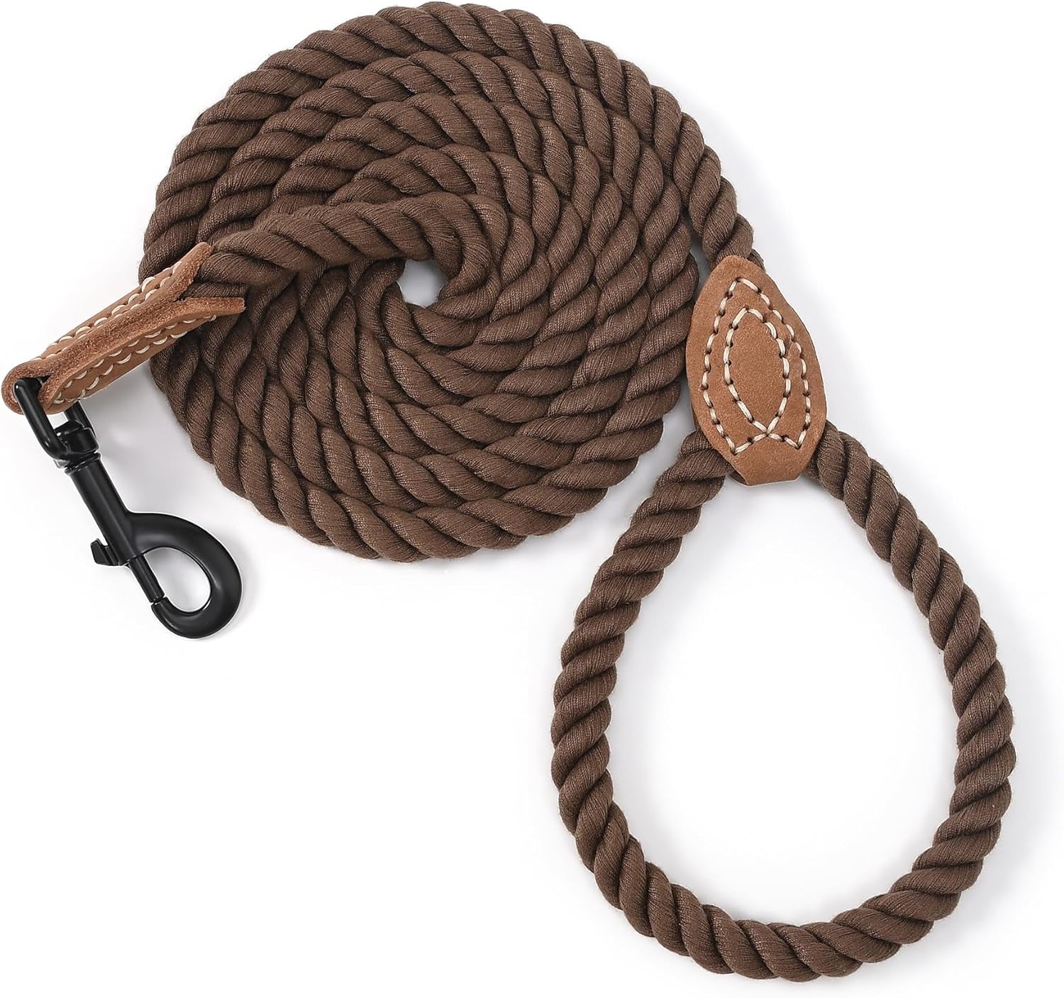 Dog Leash, Braided Cotton Rope Leashes with Leather Tip - Heavy Duty Metal Clasp, 4FT, 1/2