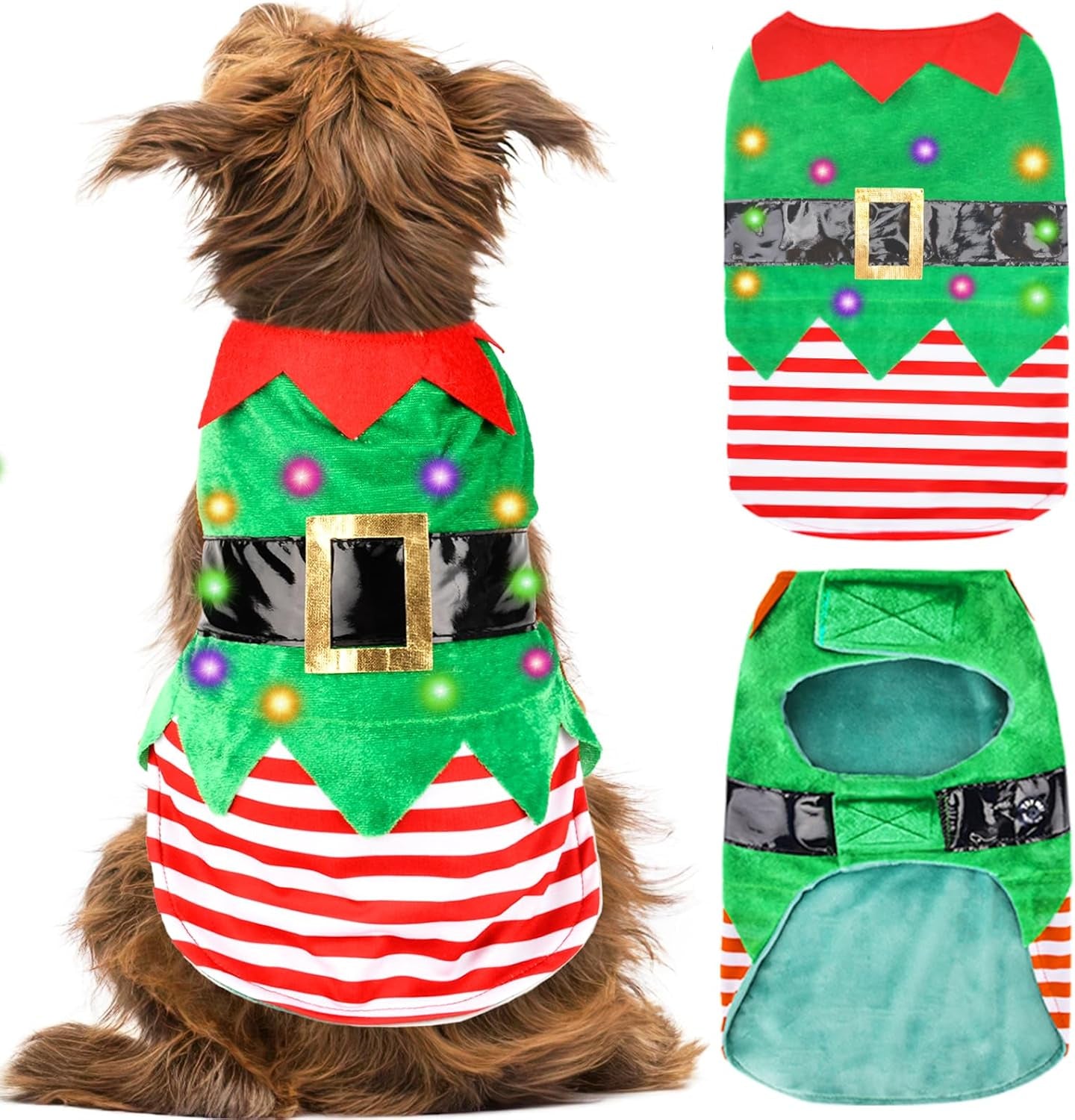 Christmas Dog Pajamas, Winter Warm Cute Holiday Theme Dog Onesie Jumpsuit Stretchy Doggie Sweater Puppy Clothes Outift Xmas Tiny Pet PJS for Small Dogs Cat Apparel (Green, X-Large)