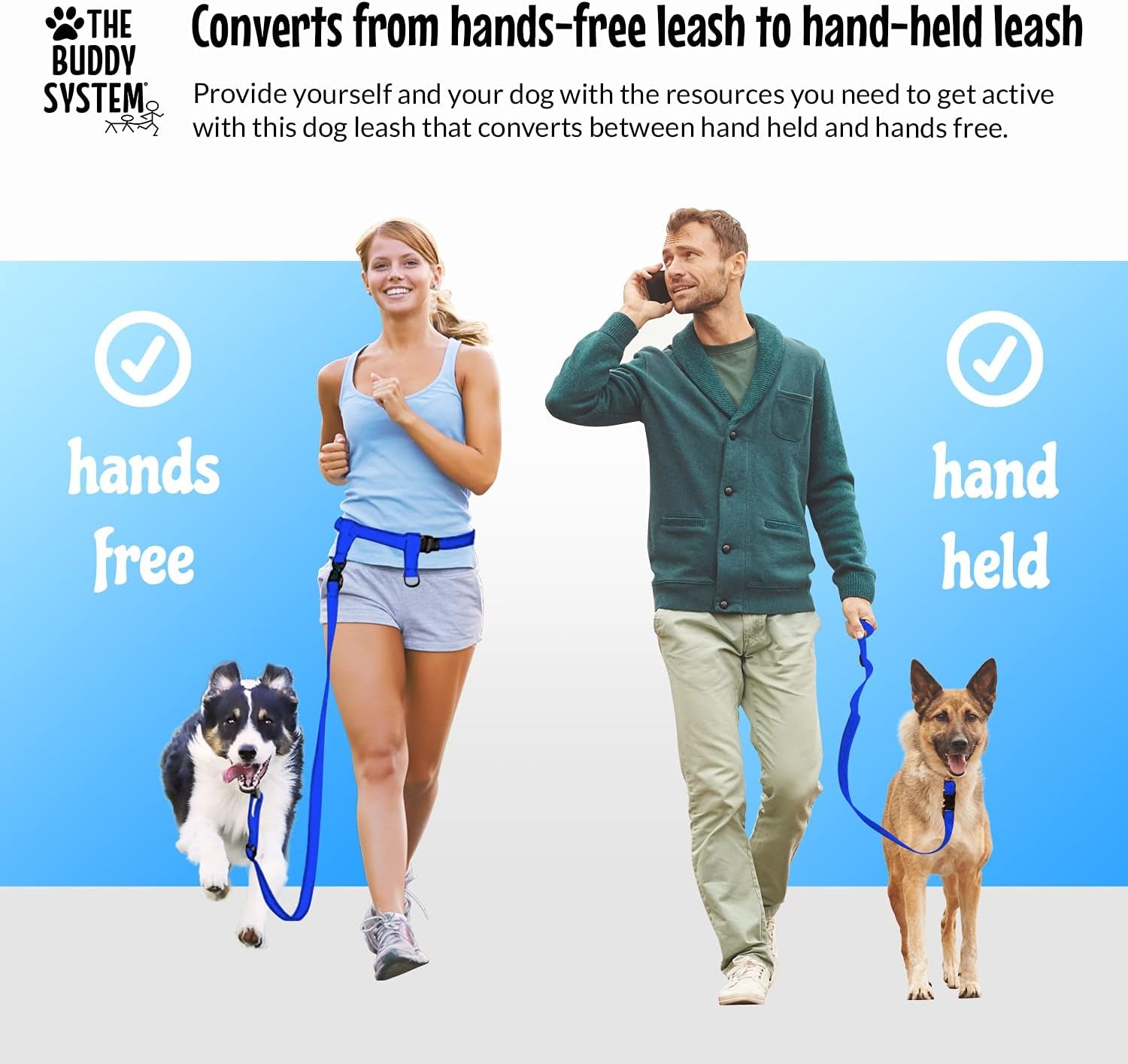 Hands Free Dog Leash, Adjustable Leash for Running, Jogging, Training and Service Dogs, Great for Small, Medium and Large Dogs, Made in USA (Royal Blue, Large Belt (27
