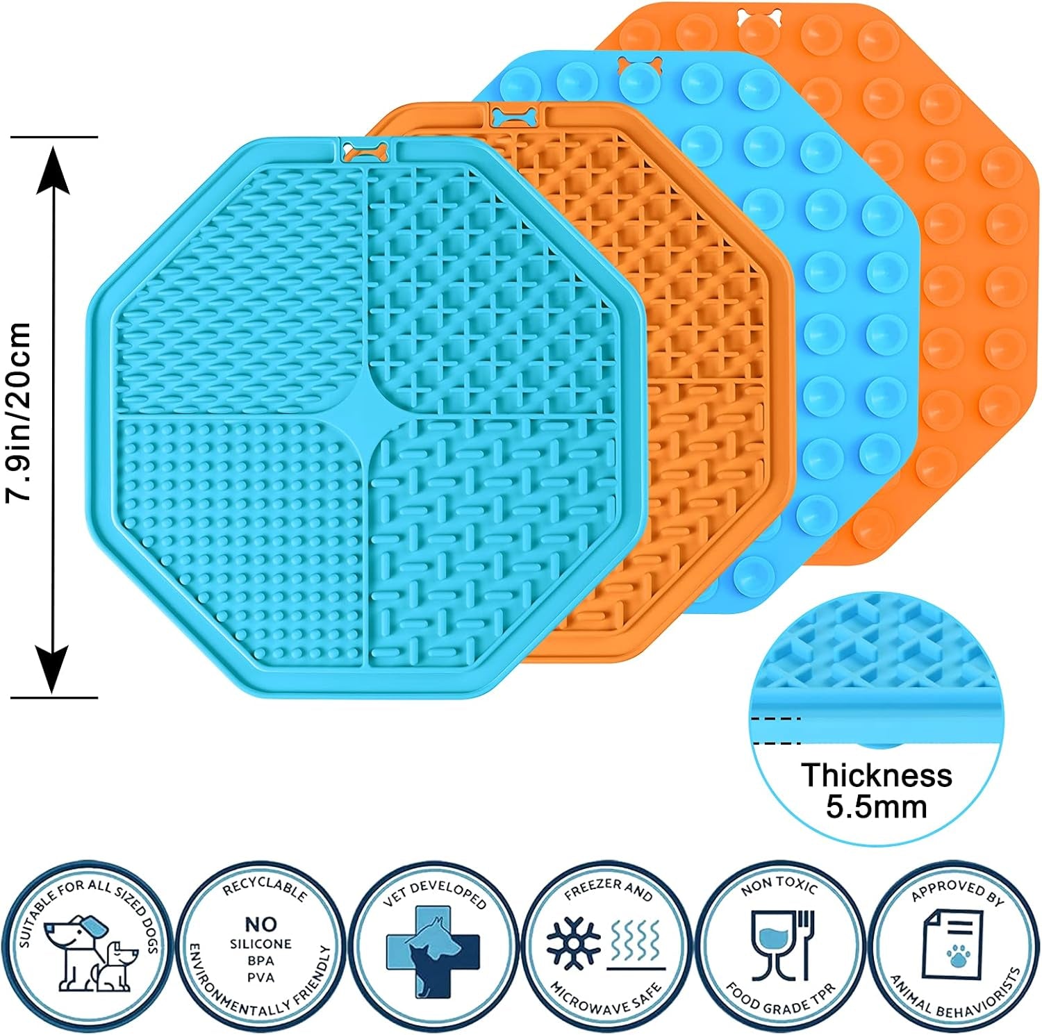 Licking Mat for Dogs and Cats, Premium Lick Mats with Suction Cups for Dog Anxiety Relief, Cat Lick Pad for Boredom Reducer, Dog Treat Mat Perfect for Bathing Grooming Etc.