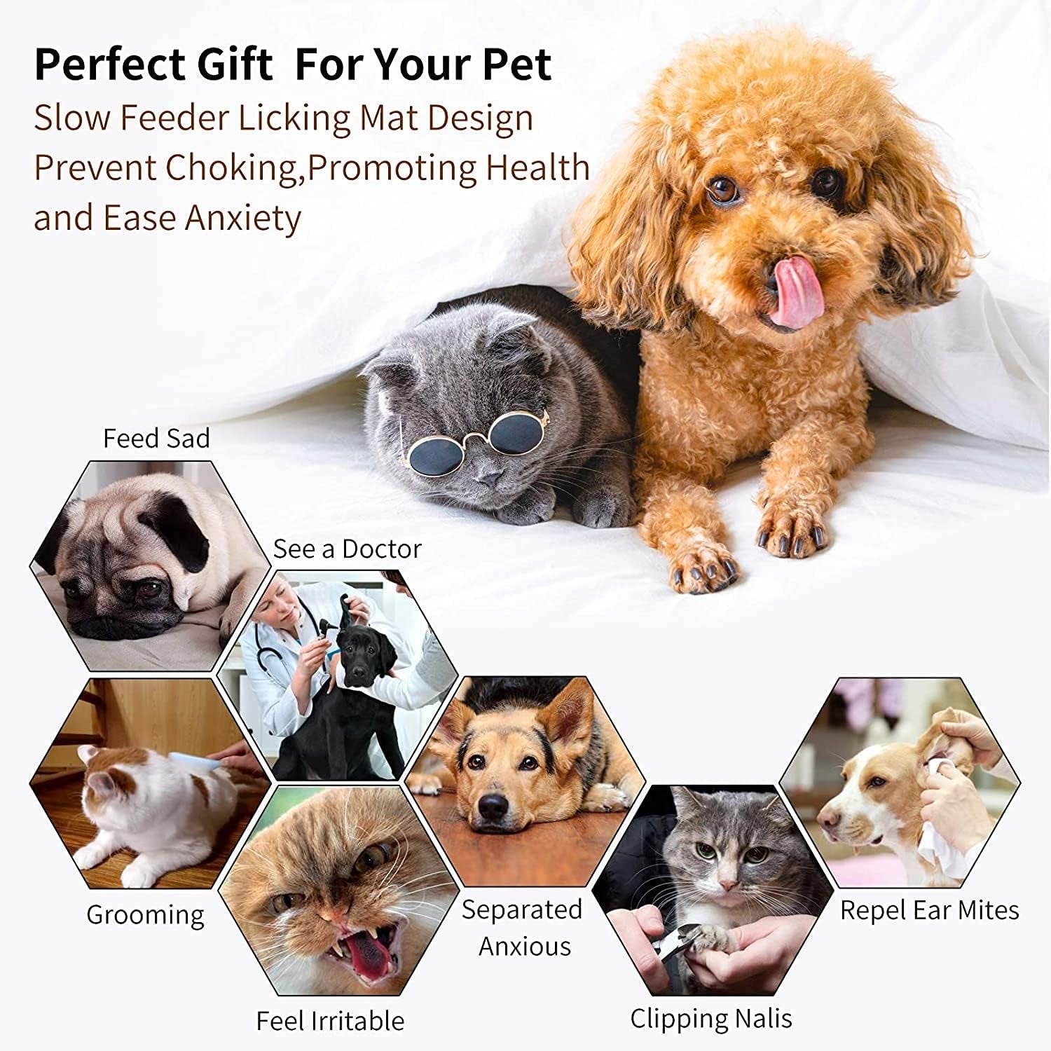 Licking Mat for Dogs and Cats, Premium Lick Mats with Suction Cups for Dog Anxiety Relief, Cat Lick Pad for Boredom Reducer, Dog Treat Mat Perfect for Bathing Grooming Etc.
