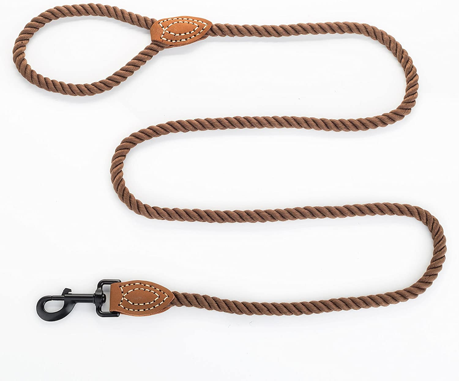 Dog Leash, Braided Cotton Rope Leashes with Leather Tip - Heavy Duty Metal Clasp, 4FT, 1/2