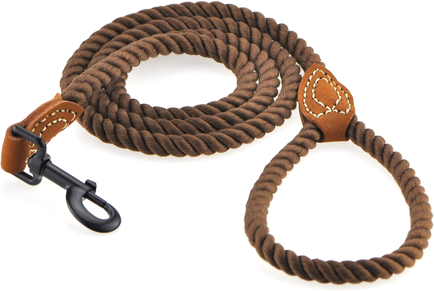 Dog Leash, Braided Cotton Rope Leashes with Leather Tip - Heavy Duty Metal Clasp, 4FT, 1/2