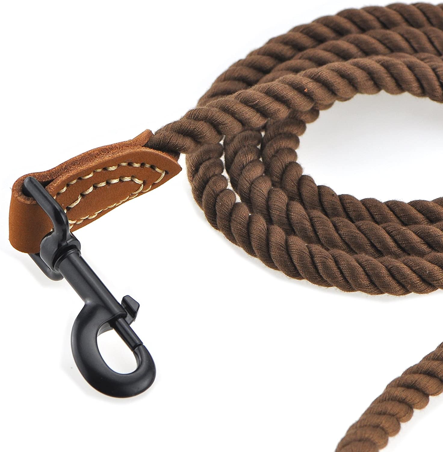 Dog Leash, Braided Cotton Rope Leashes with Leather Tip - Heavy Duty Metal Clasp, 4FT, 1/2