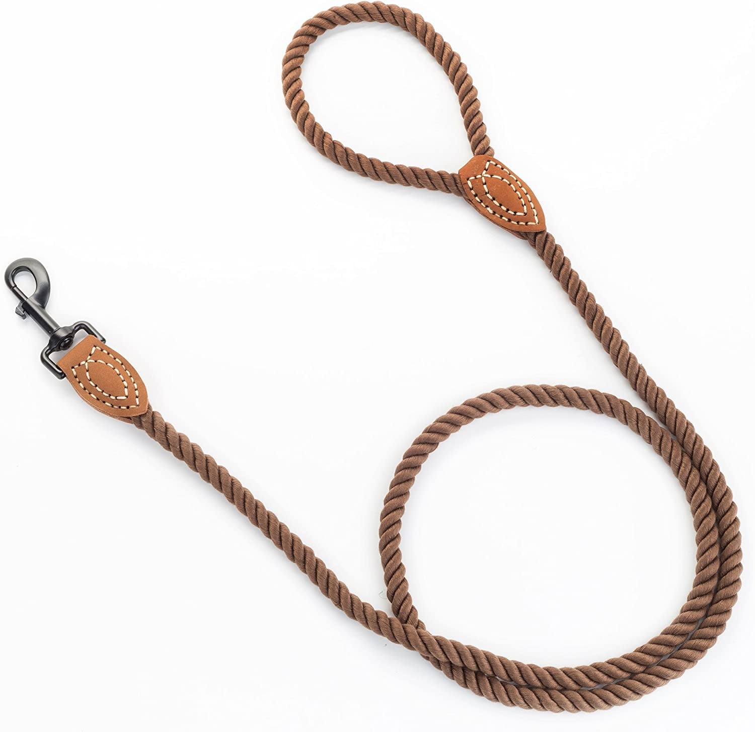 Dog Leash, Braided Cotton Rope Leashes with Leather Tip - Heavy Duty Metal Clasp, 4FT, 1/2