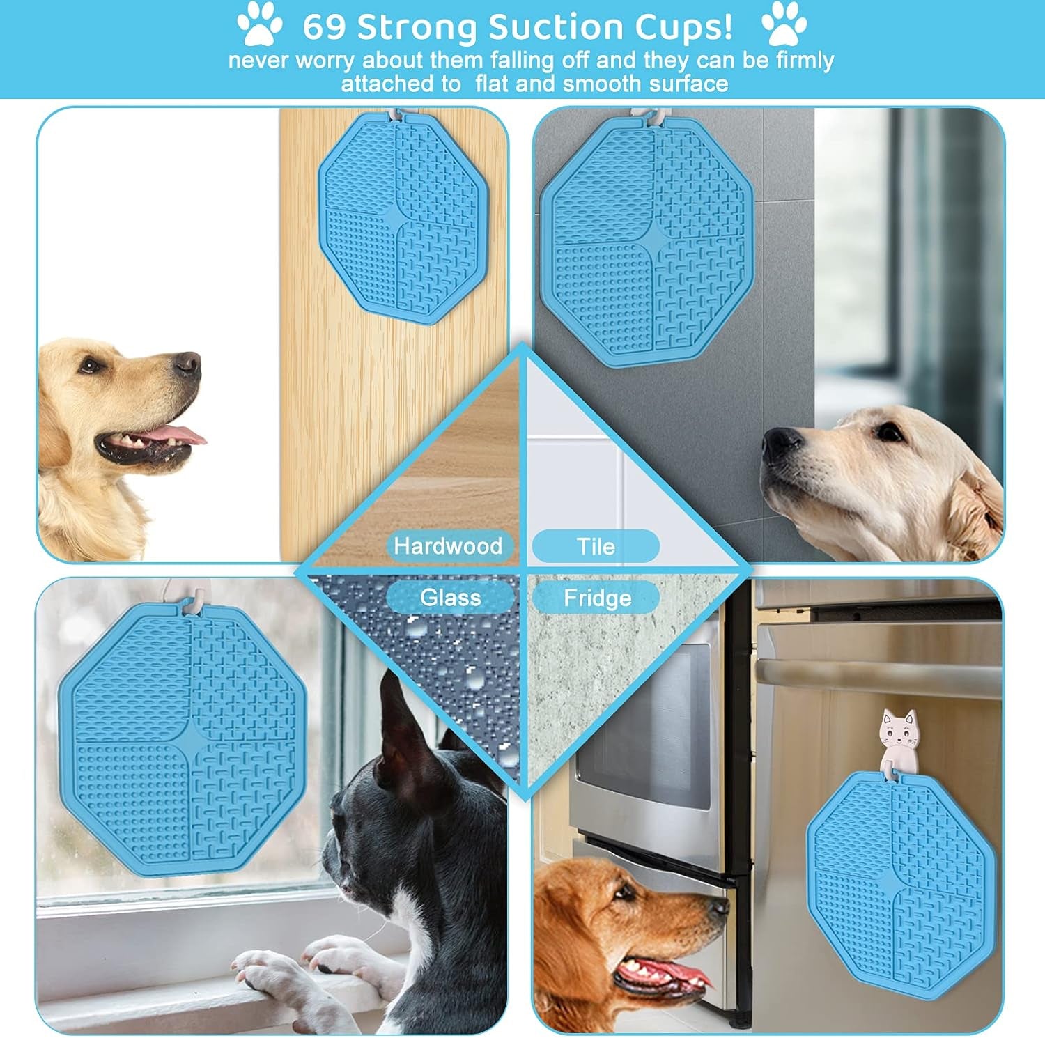 Licking Mat for Dogs and Cats, Premium Lick Mats with Suction Cups for Dog Anxiety Relief, Cat Lick Pad for Boredom Reducer, Dog Treat Mat Perfect for Bathing Grooming Etc.