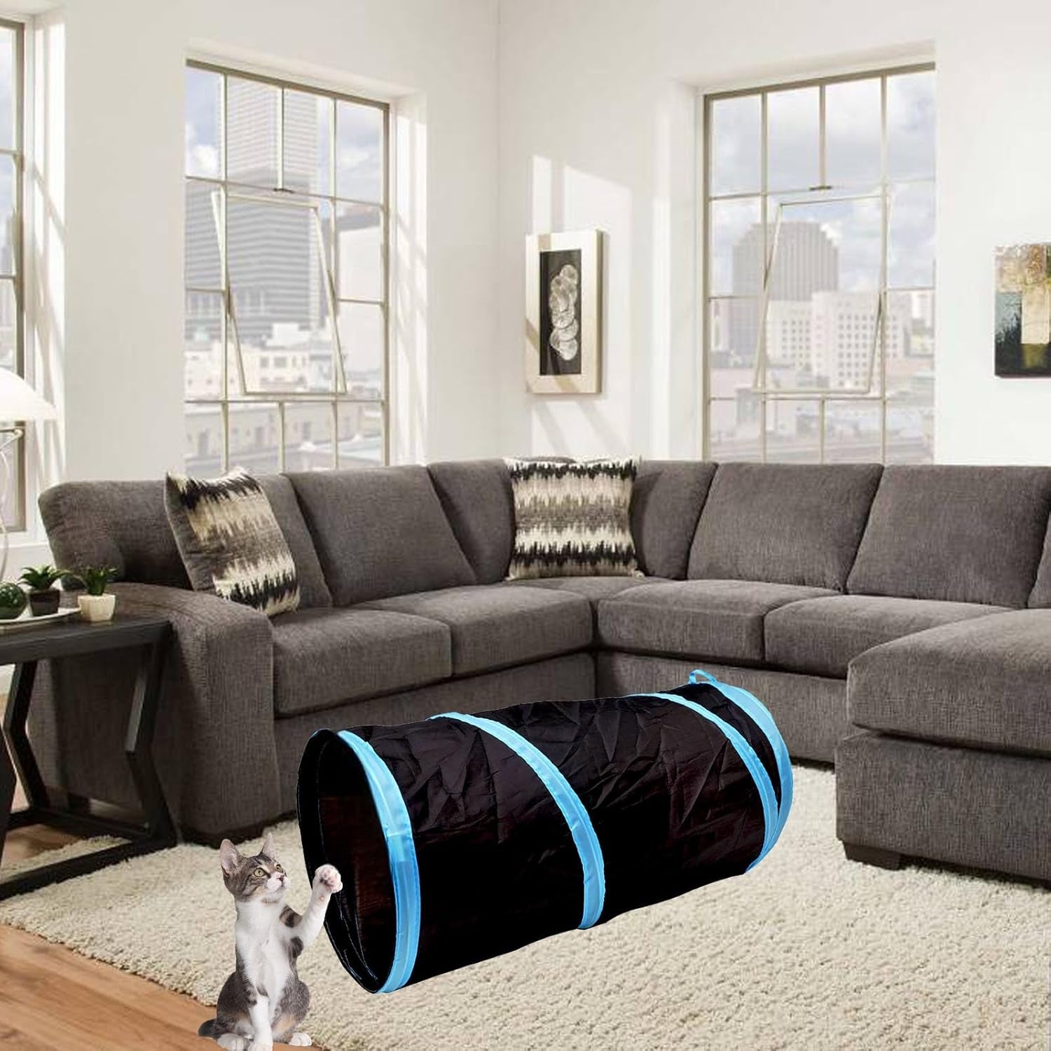 Cat Tunnel for Indoor Cats Interactive, Rabbit Tunnel Toys, Pet Toys Play Tunnels for Cats Kittens Rabbits Puppies Crinkle Collapsible Pop up Black 20