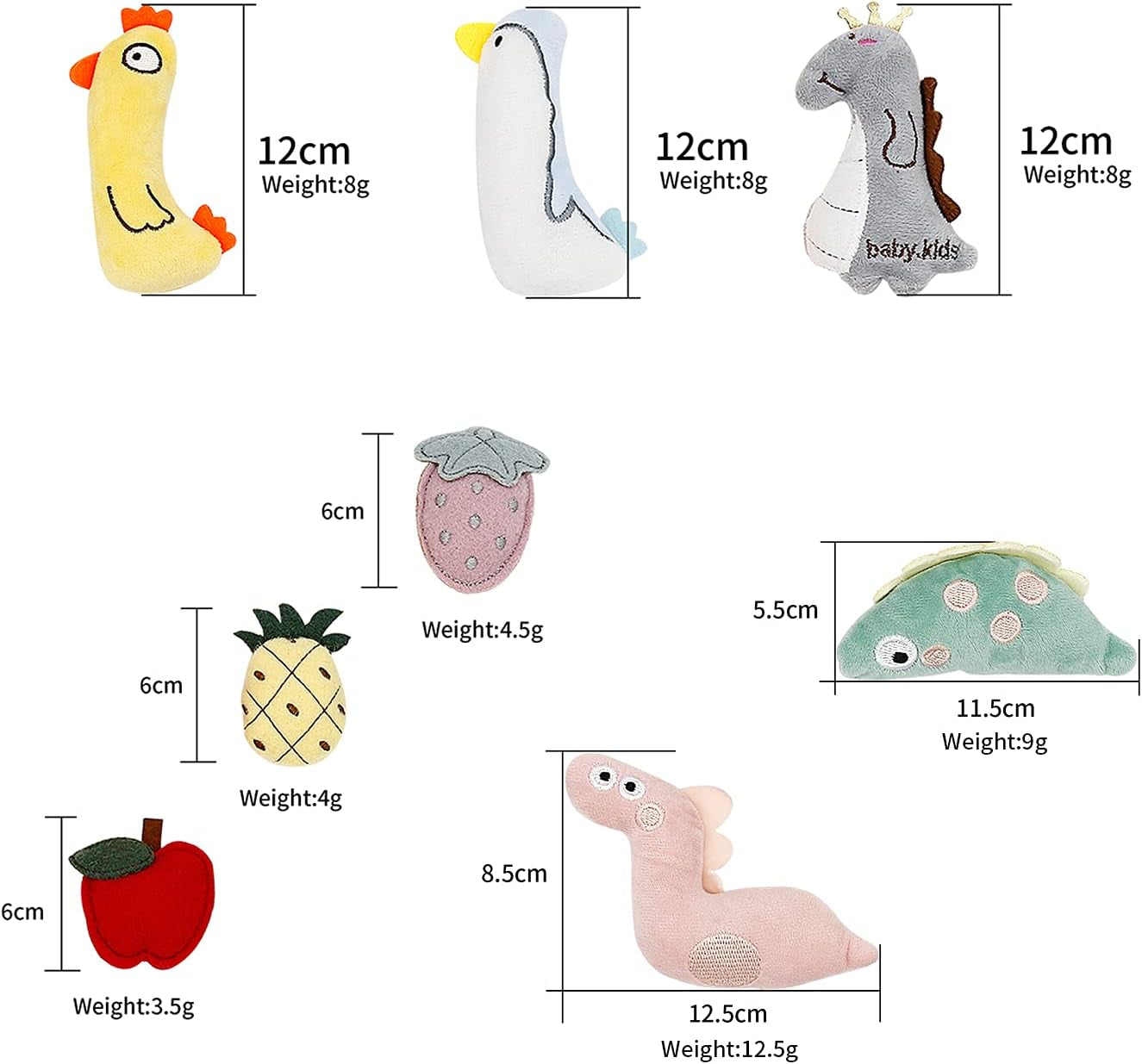 Cat Toy Filled with Catnip,8 Pack Soft Plush Catnip Toys for Indoor Cats, Interactive Cat Toy,Cat Kicker Toy, Kitten Chew Toys Teething, Cartoon Kitten Toys, Multicolor, Multi-Size